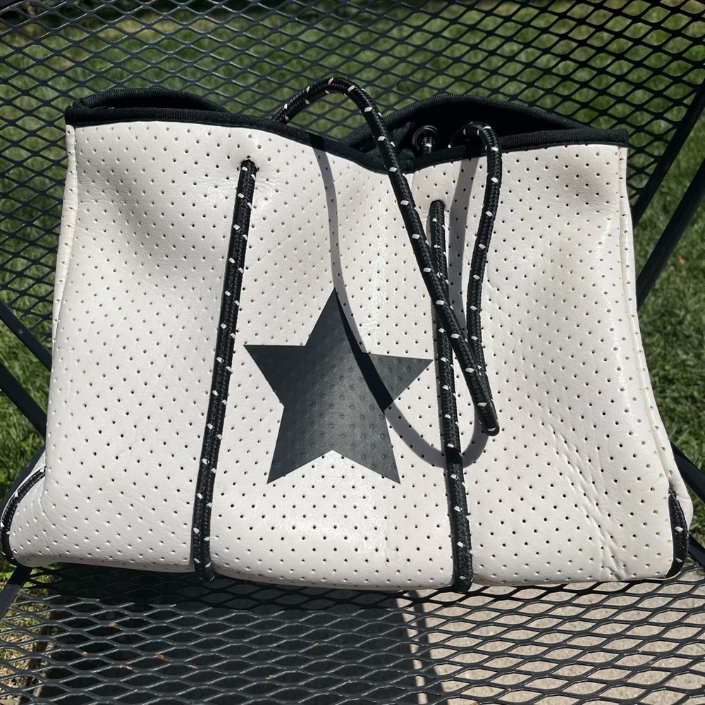 Perforated Star Tote Bag in Cream and Black